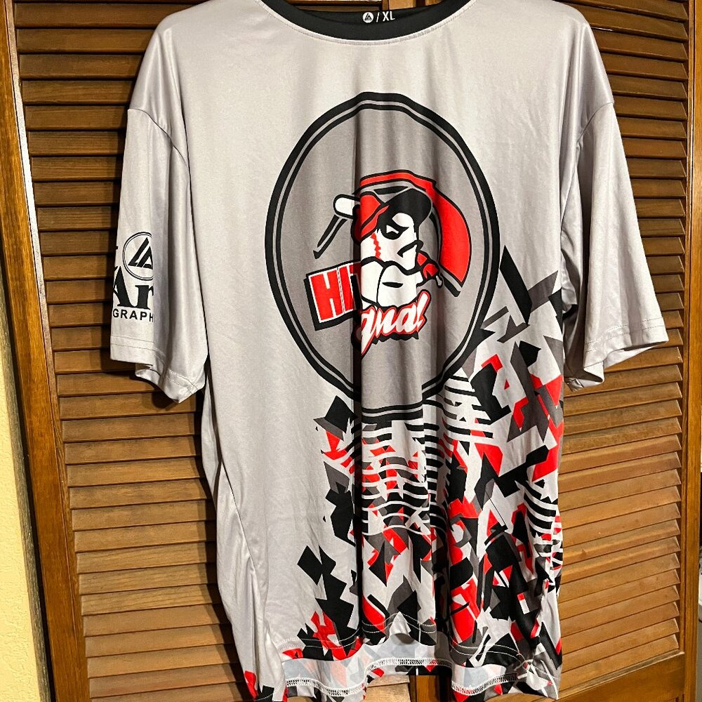 SPOOKY WITCH Graphic Jersey Mens XL Gray Black Red Number 7 Short Sleeve 25x30
